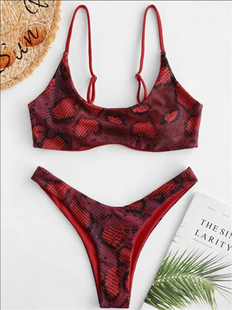 Conjunto de Bikini con Push-Up para mujer, bañador Sexy con estampado de piel de serpiente, traje de baño brasileño de dos piezas, 2024