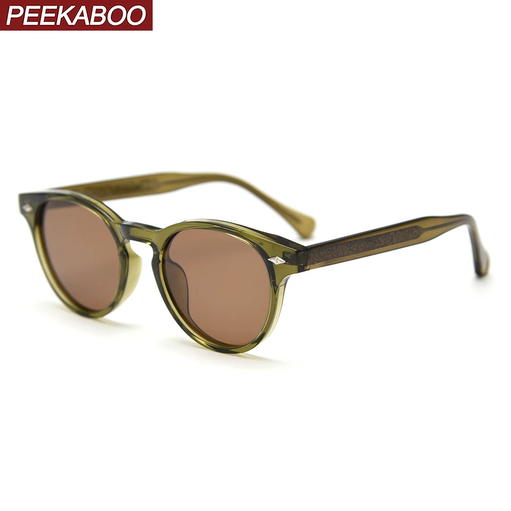 

Peekaboo brown grey polarized sunglasses retro women korean style vintage round sun glasses for men fashion TR90 acetate unisex