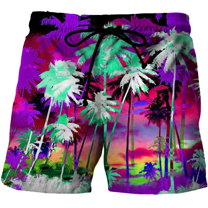 Fashion Coconut Palm Tree Graphic Beach Shorts For Men 3D Print Art Pigment Scenery Board Shorts Summer Holiday Swimming Trunks