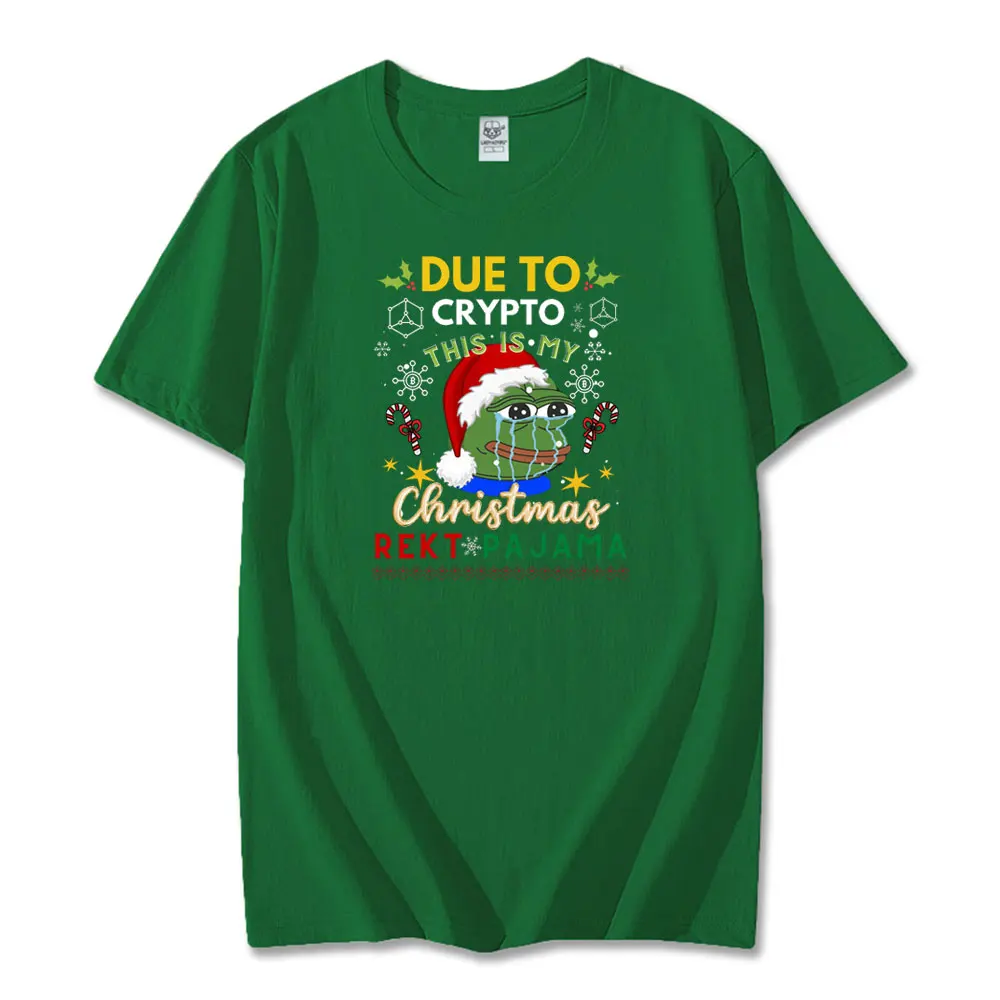 DUE TOCRYPTOTHIS IS·MYChristmasREKT*PAJAMA Navidad Cartoon Pepe Christmas T-Shirt Men Funny Frog Graphic Unisex Cotton Tees Tops