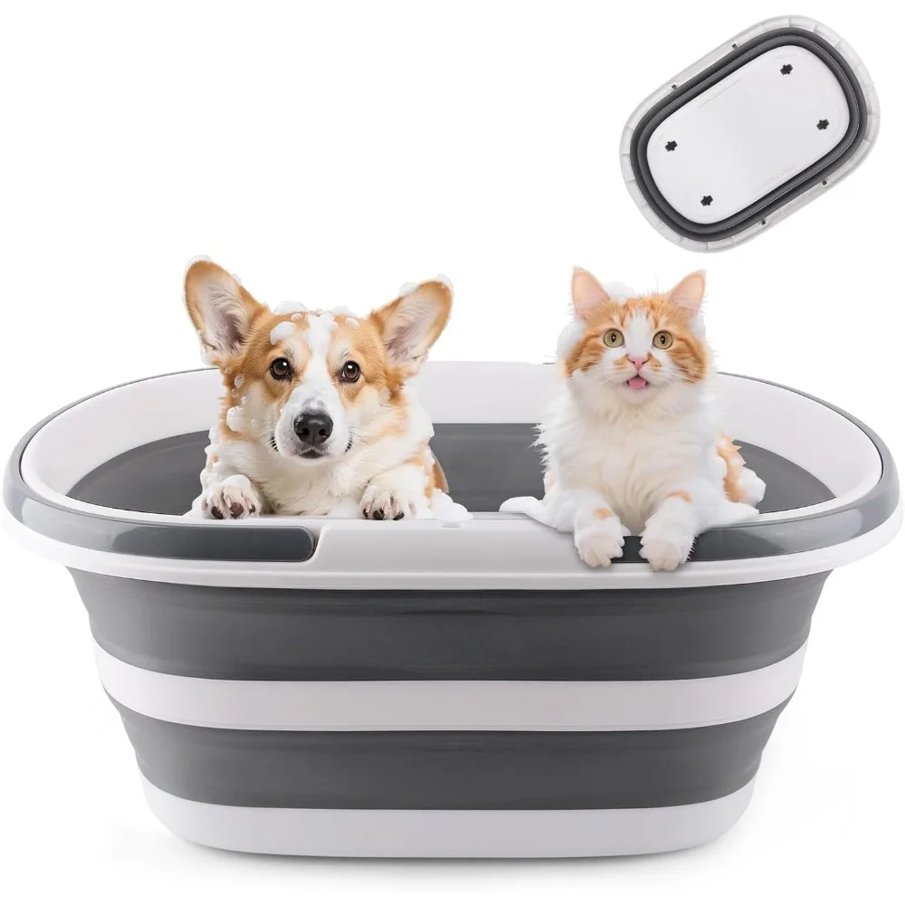 

Extra Large 35L Collapsible Bucket with Handles Wheels Foldable Wash Basin Pet Bath Laundry Storage for Camping