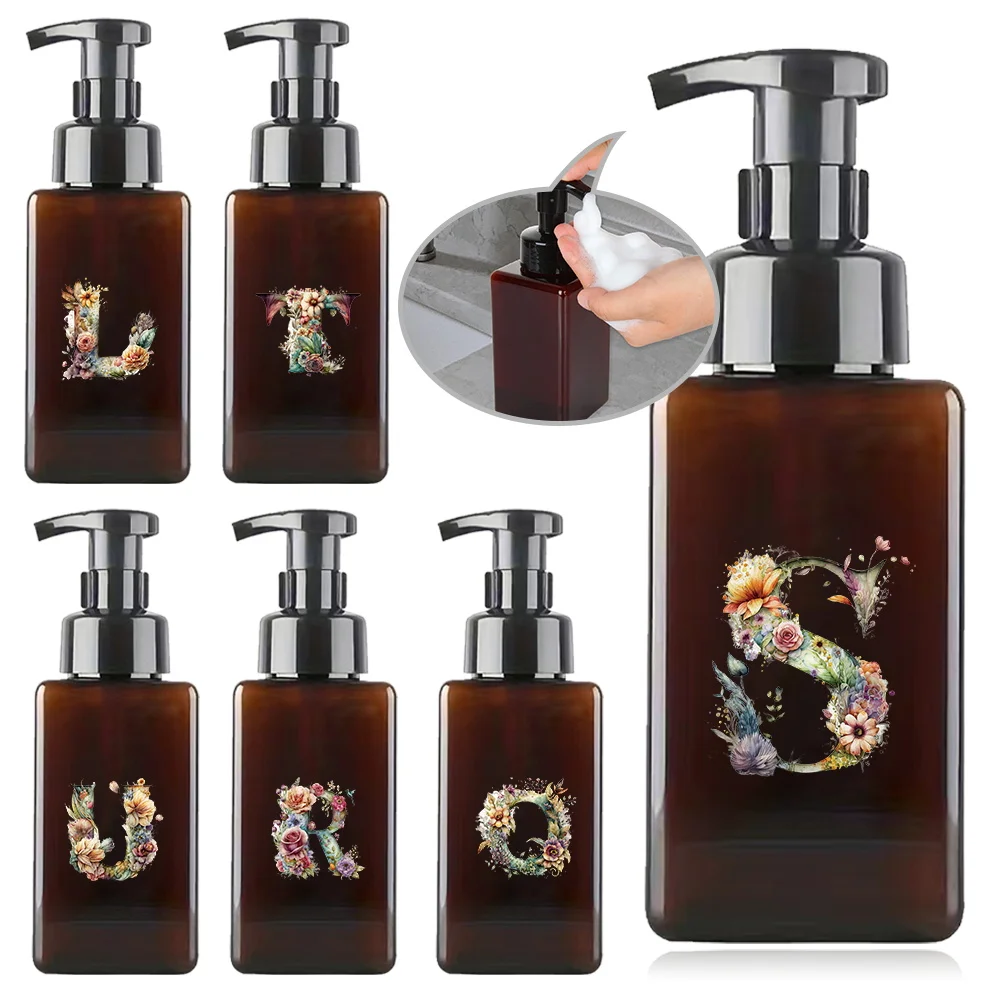 

450ml Refillable Foam Pump Bottle Shampoo Body Wash Split Bottle Foaming Soap Dispenser For Home House Floral Letter Pattern