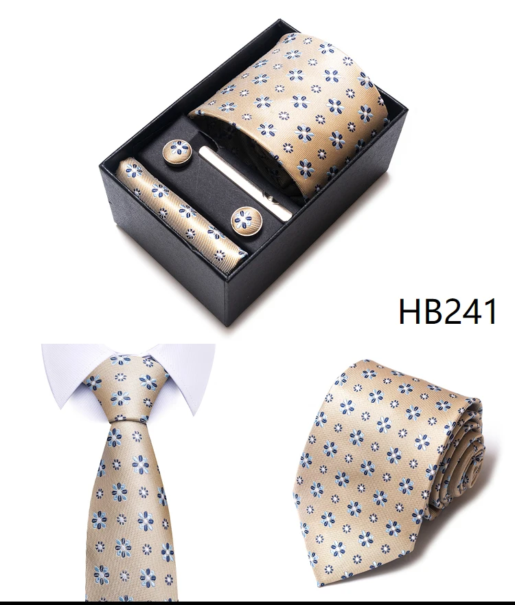 Hochwertige lila gestreifte Krawatte Taschentuch Manschettenknopf Set für Männer Krawatte Urlaub Geschenkbox Anzug Zubehör Hochzeit Gravats – Detail 19