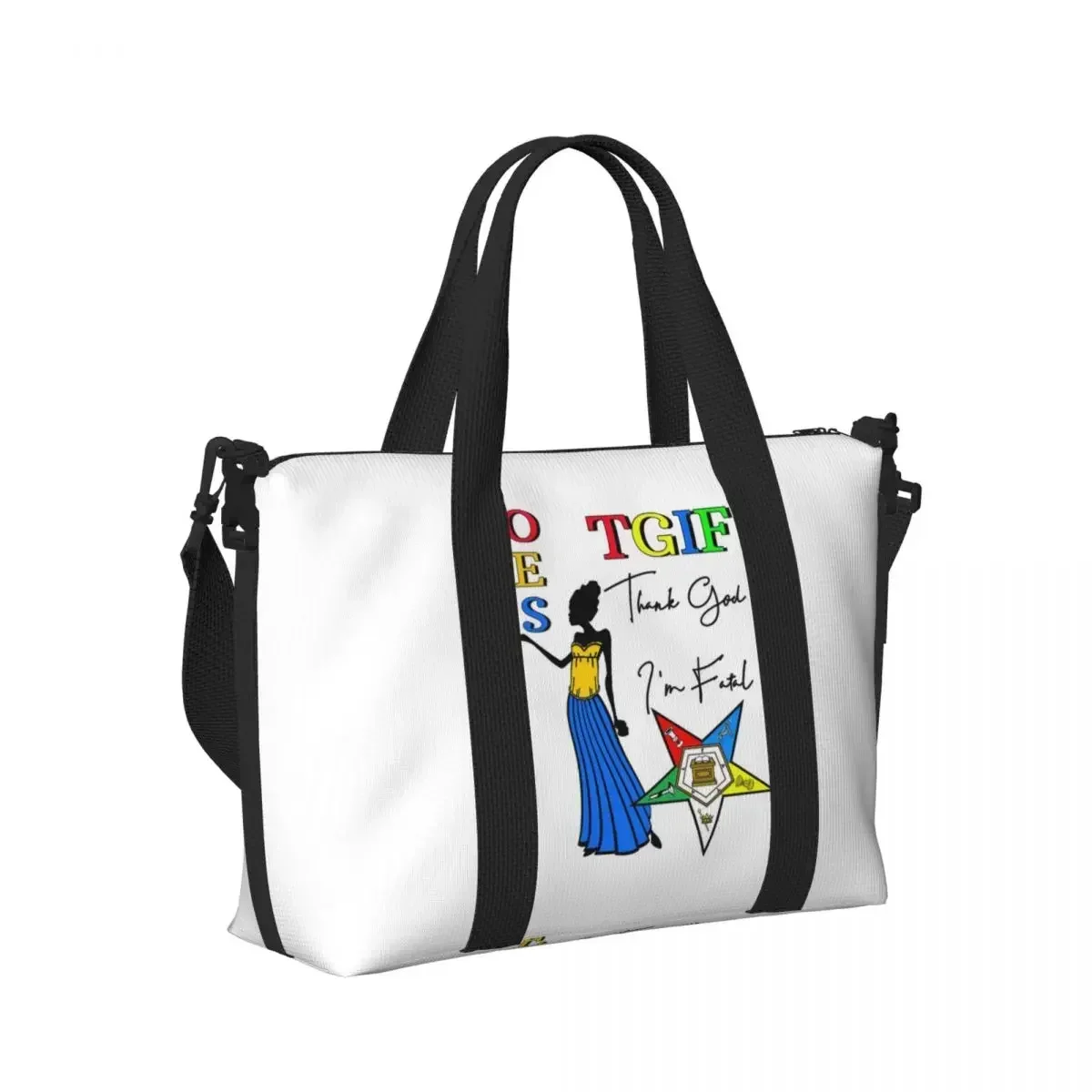 

OES Emblem Order Of The Eastern Star Beach Travel Bag Large Capacity Tote Bags for Gym Yoga Women Shopping Duffle Shoulder Bag