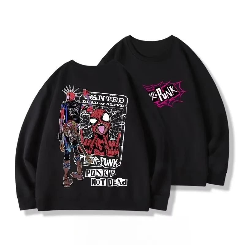 Marvel autorizado punk homem aranha hoodie outono novo algodão impressão moda solta em torno do pescoço moletom com capuz masculino
