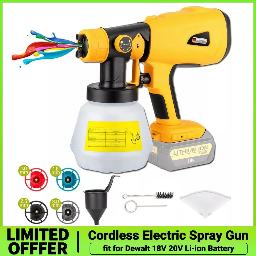 Electric Spray Gun for Dewalt 18V 20V Li-ion Battery Auto Furniture Coating Airbrush Cordless Portable Paint Sprayer