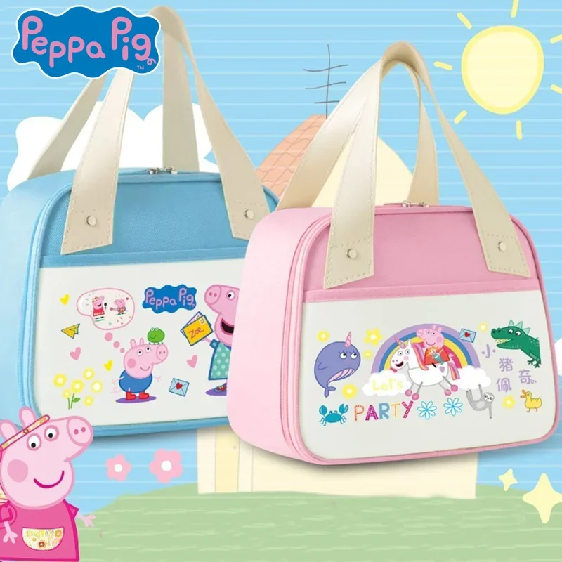 Kawaii Hasbro Peppa Pig Bento Bag Cute Anime Lunch Box Handbag with Rice for Students Thickened Oil Proof Insulation Bag