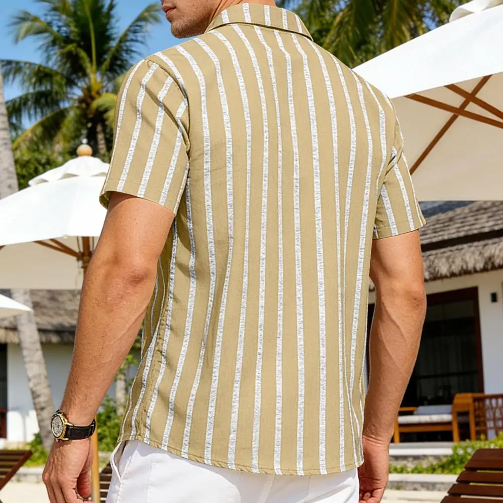Hawaiian Shirts For Men 3d Stripe Print High-Quality Men'S Clothing Loose Oversized And Blooms Summer Casual Short Sleeve