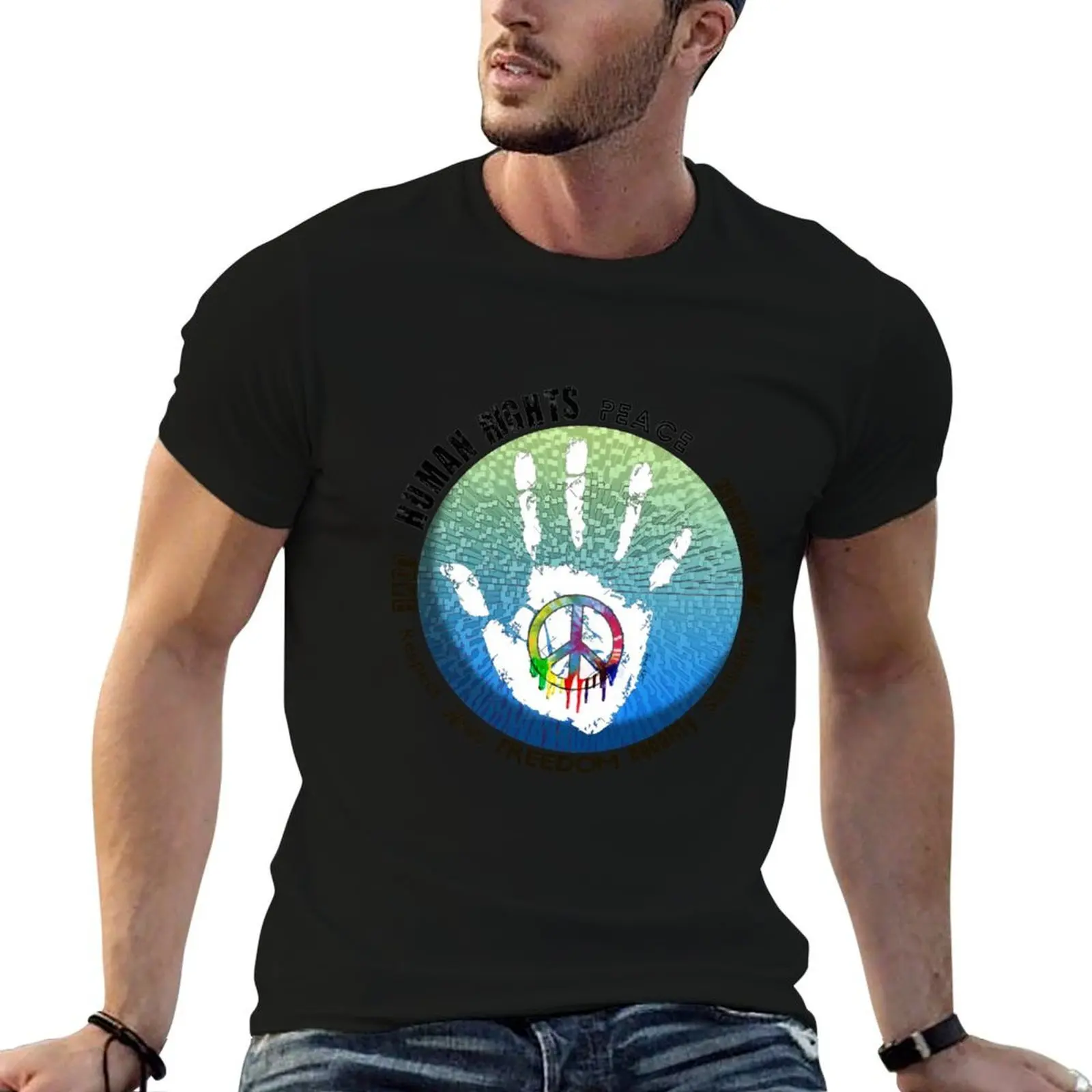 Peace and Love, Respect for Human's rights! cubic blue, white hand, art by IONA Art Digital T-Shirt