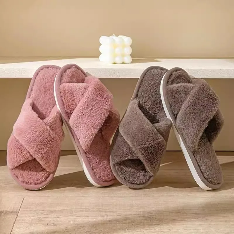 

Хлопковые тапочки для домашнего использования, осенние и зимние теплые тапочки с деревянным полом и крестом для использования в помещении, противоскользящие пары, плюшевые толстые подошвы