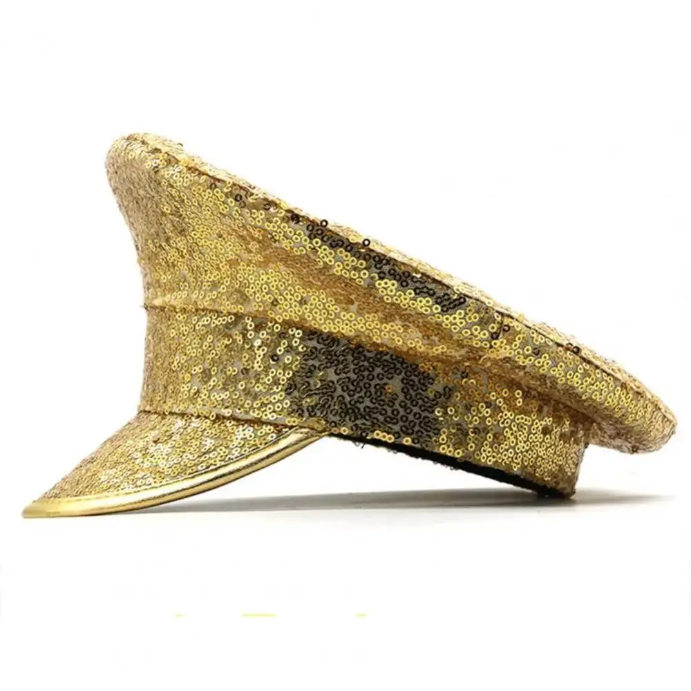 

Sequin Embellished Flat Top Hat Sparkling Flat Top Performance Hat Shiny Sergeant Style Performance Beret Stage Performance