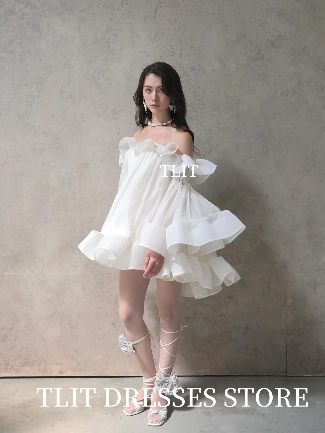 TLIT Fairy Ivory Chiffon Wedding Dress For Woman Off The Shoulder Korea Wedding Dresses Photo Shoot Bridal Gowns  customized