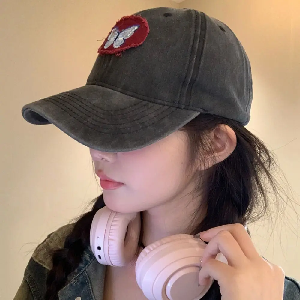

Защитная шляпа от солнца, бейсболка с вышивкой, тонкая шляпа от солнца с бабочкой, хлопковая простая кепка с козырьком из мультфильма, спортивная