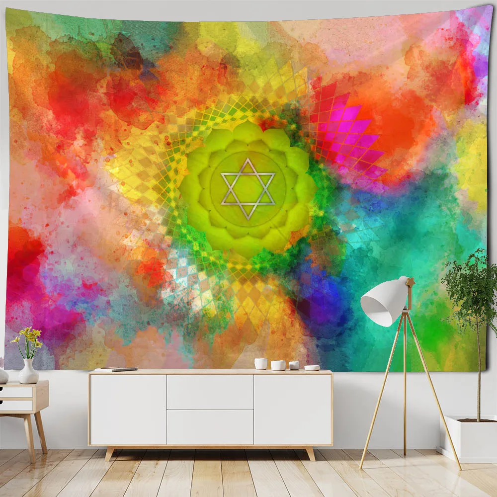 Meditation chakra tapestry mantra wall hanging psychedelic wall fabric decoration yoga mat bohemian room art decoration