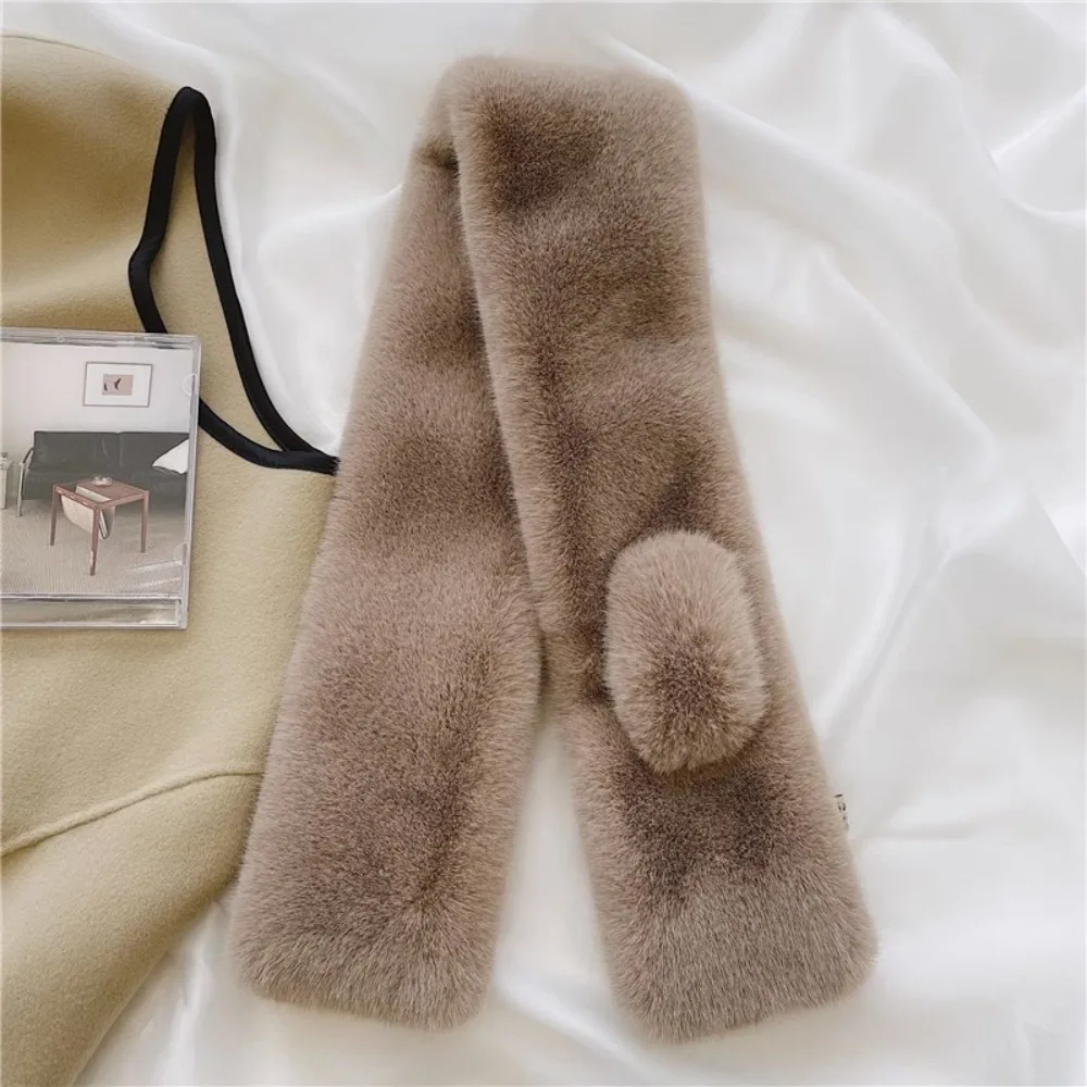 Fashion Thick Scarf Windproof Solid Color Warm Scarf Faux Rabbit Fur Cross Neck Scarf Gift