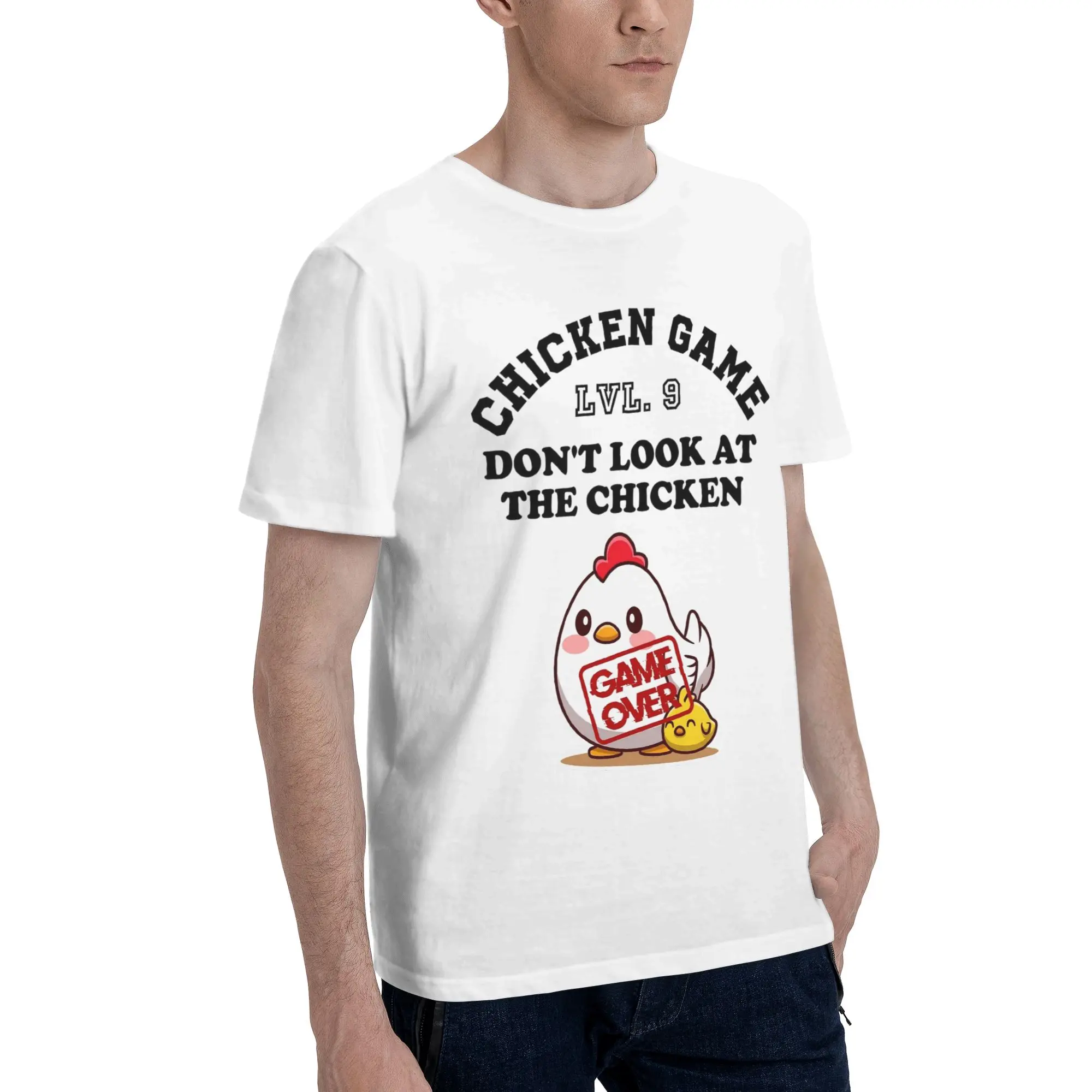 Chicken Game Dont Look At The Chicken Graphic Printed T Shirts Men Women  Pure Cotton  Tee Shirt Clothing