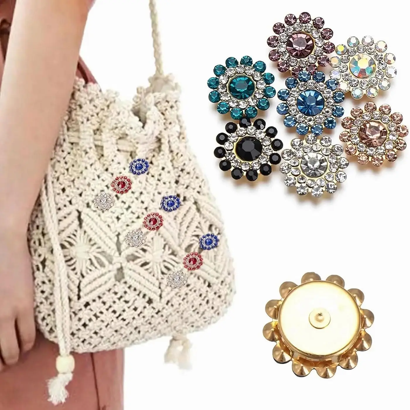 100pcs 14mm Flatback Claw Rhinestones Half Round Shiny Crystals Golden Base Sewing Stones Sew On Rhinestones for Clothes DIY