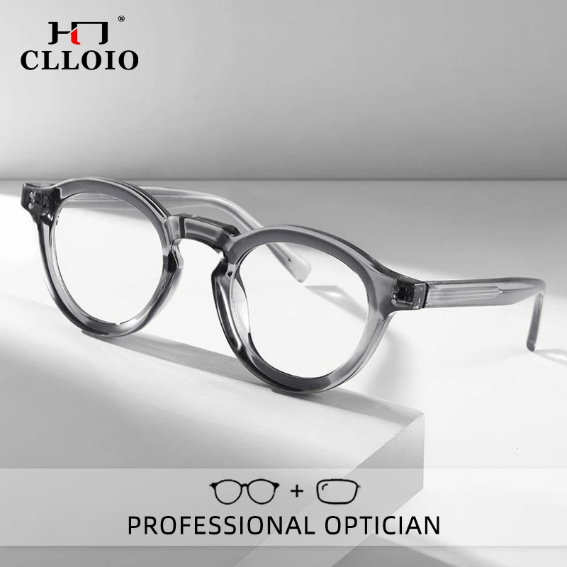 

CLLOIO Classic Vintage Thick Frame Anti Blue Light Anti-Reflective Myopia Glasses Round Progressive Prescription Reading Glasses