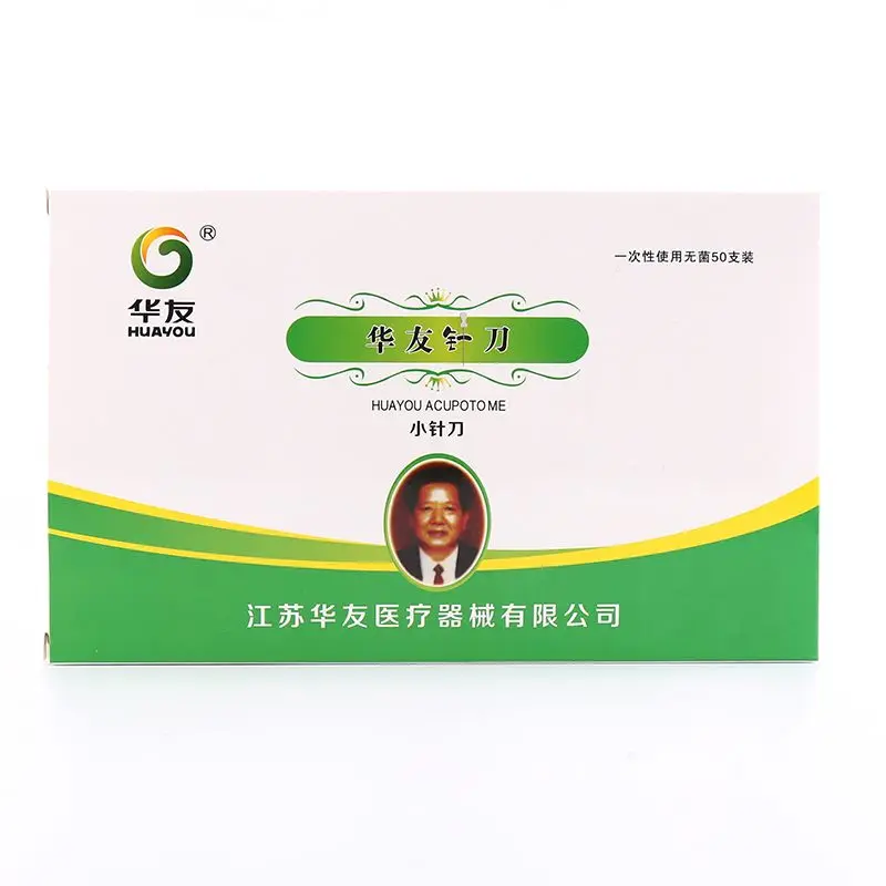 50Pcs Sterile Acupuncture Needle Knife Sharp Curved Hook Type Huayou 1.0x50mm 1 box 50 pieces