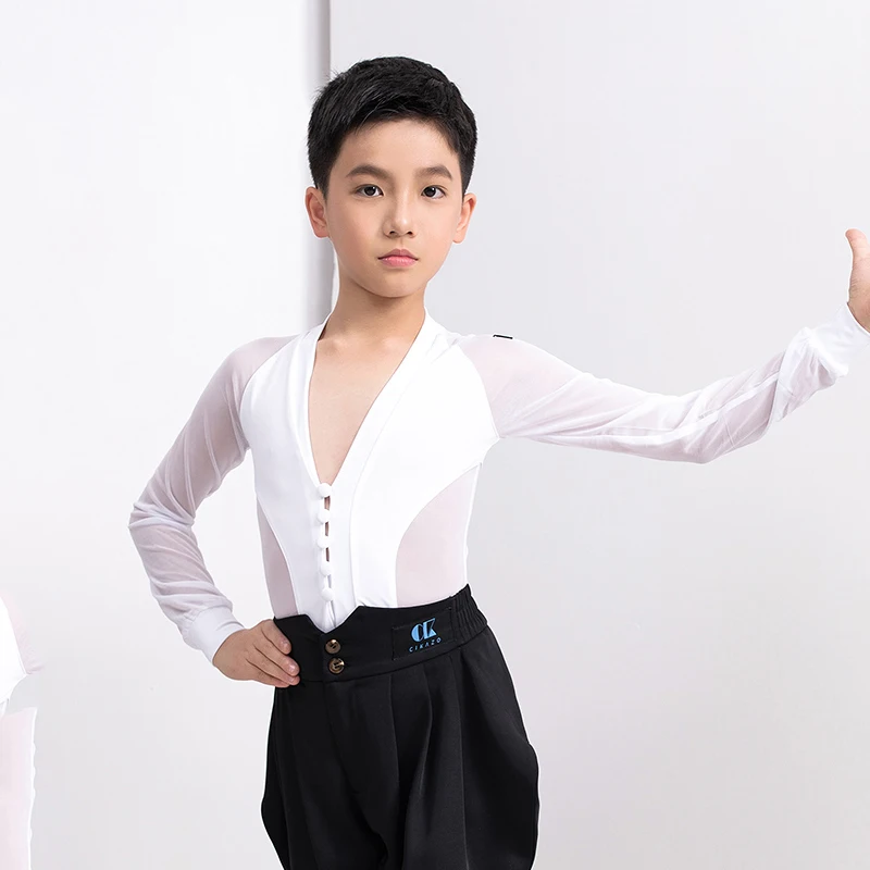 Fashion Latin Dance Costumes For Boys Black Long Sleeve Shirts Bodysuit Ballroom Dancing Clothes Latin Competition Dress DN7115