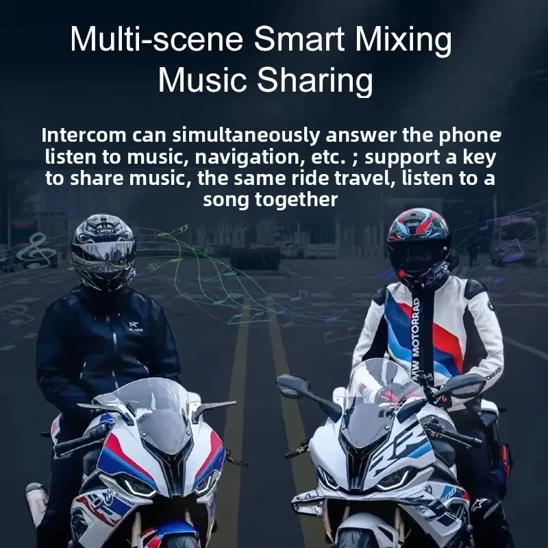 1/2x Music Interphone Bluetooth 5.4 Motorcycle Helmet Intercom Headset Waterproof 500M Play Music and Calls Simultaneously image 2