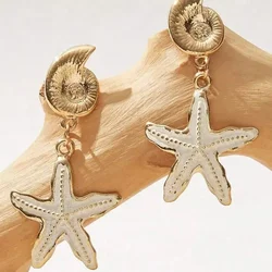 Candy Starfish Charms Dangle Stud Earrings Metal Epoxy Pendant Ear Stud Green Crystal Stone Beach Charms Jewelry For Women