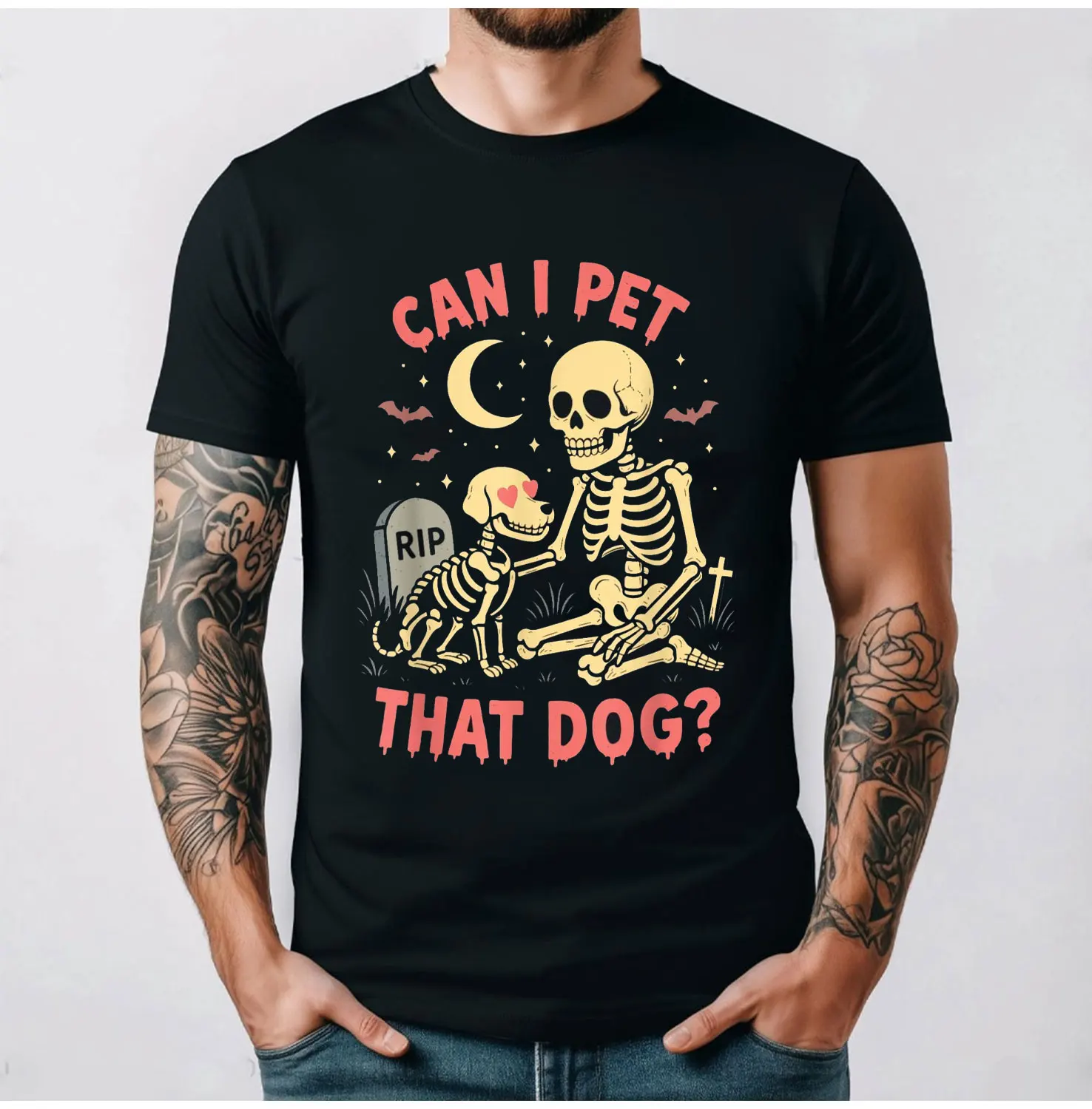 Funny Women Men Cotton T-shirt CekoCk Can I Pet That Dog, Divertida Camiseta De Meme Para Halloween Graphic T Shirts Streetwear
