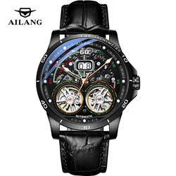 AILANG Luxury Double Tourbillon Watches for Men Fashion Calendar Mechanical Watch Waterproof Luminous Clock Relogio Masculino