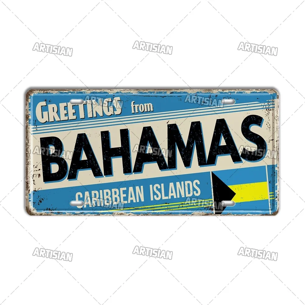 Artisian Cuba Caribbean Jamaica Dominican Bahamas Puerto Rico Landmark License Plate Greetings From City Metal Sign Wall Decor