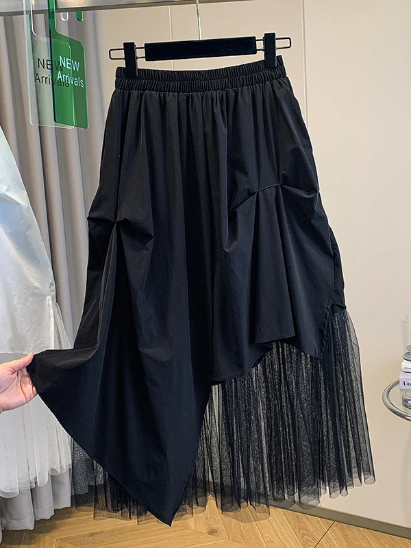 

Elegant Asymmetrical Midi Skirt Large Size Women's Mesh Half-length Spring 2026 New Style Commute Korean Style High Waist A-l...