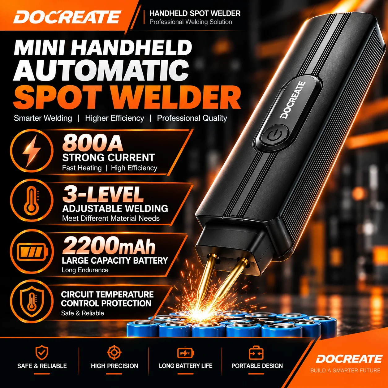 Docreate Portable Handheld Spot Welder-888,Type-C Charging, 800A Mini Battery Welding Tool, LED Indicator,  For Nickel Sheet