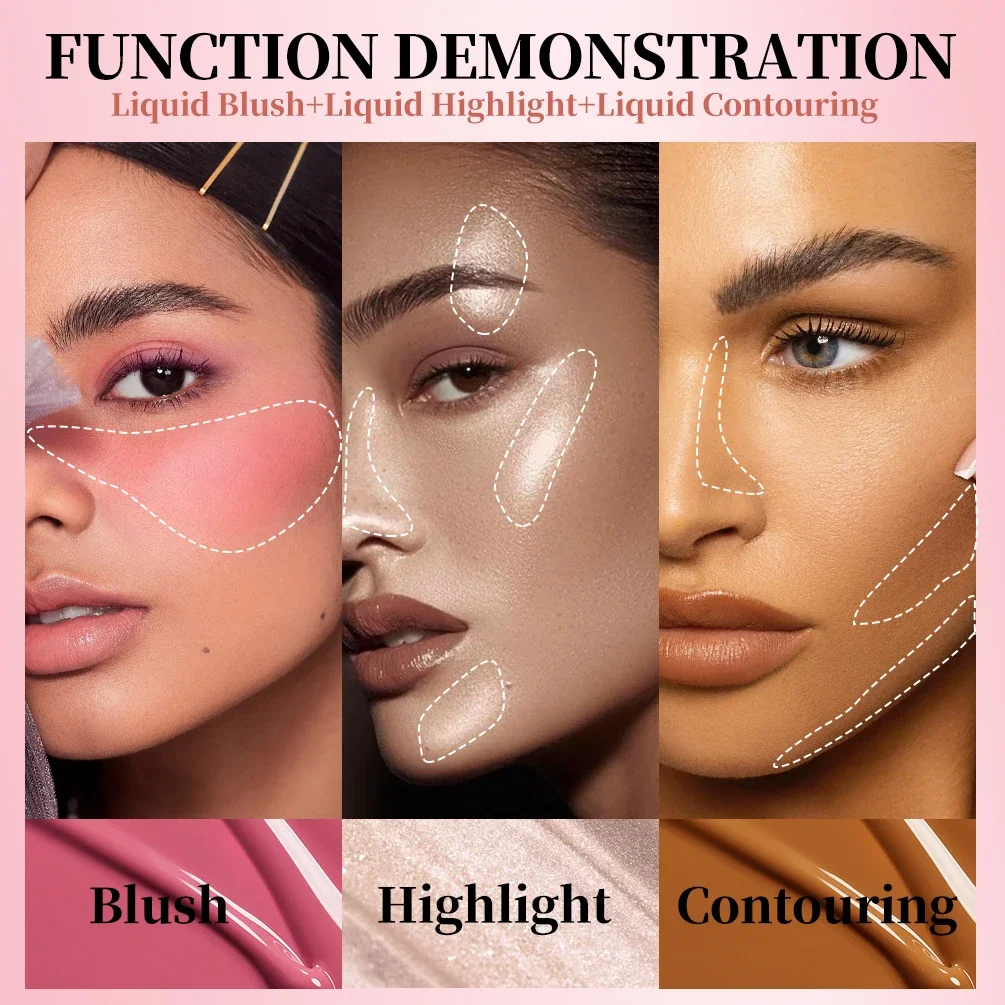 Qibest Matte Face Fard liquido Guancia liscia Fard per occhi Evidenziatore Multi-uso Stick Rouge Contorno liquido duraturo Trucco Bronzer
