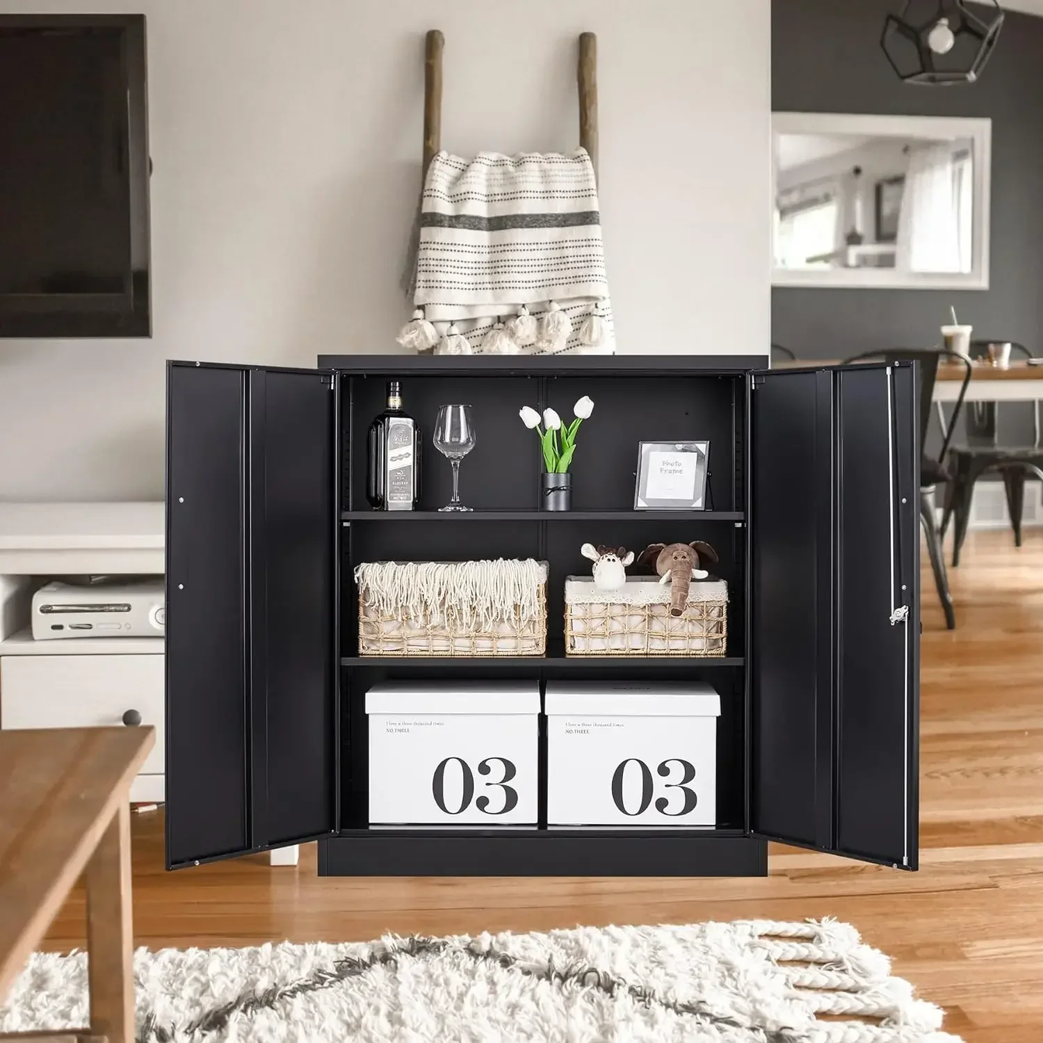 

A Metal Storage Cabinets with Lock, Small Locker Steel Cabinets, Adjustable Shelves 2 Doors for Home,Office, Warehouse