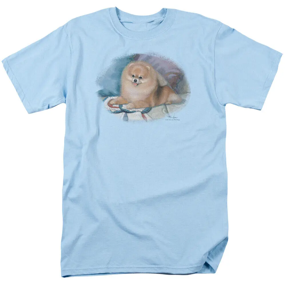 Wild Wings Pomeranian Portrait T Shirt Mens Licensed Dog Light Blue