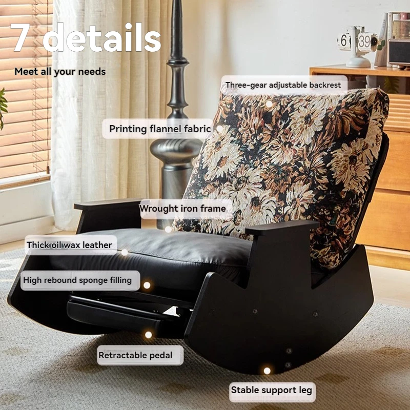 Cadeira de balanço retrô de madeira maciça, poltrona de varanda, sofá preguiçoso, cadeira de lazer para adultos de sala de estar, cadeira de balanço única