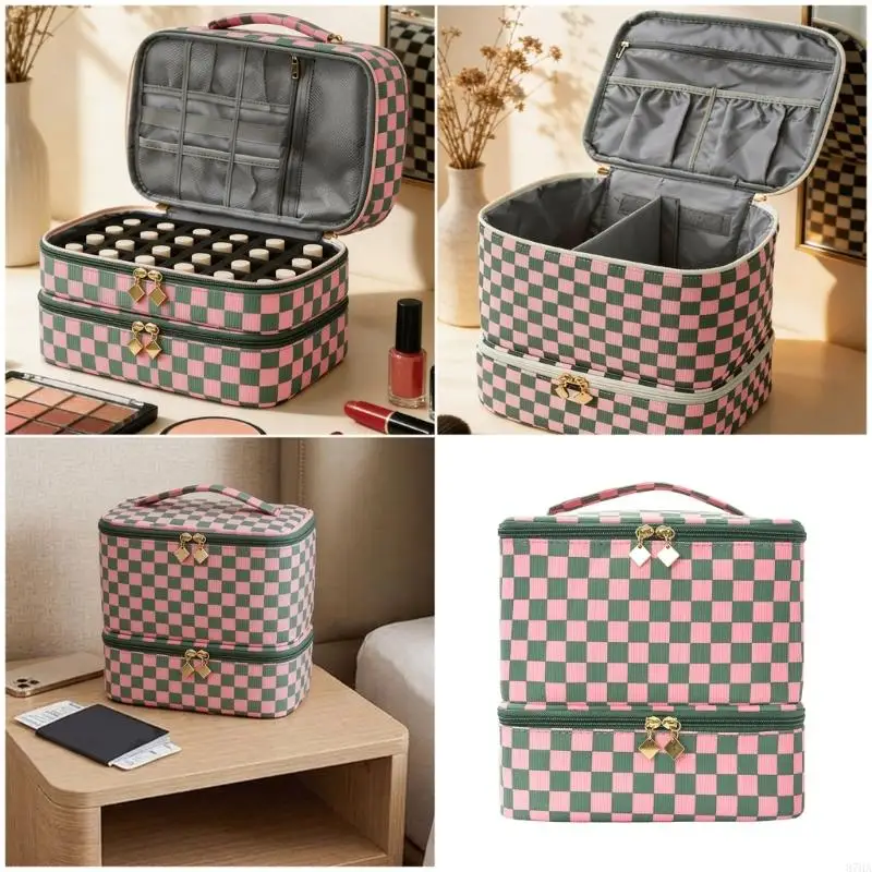 

Double Layer Makeup Storage Bag Featuring Checkerboard Design And Smooth Fabric For Beauty rudiments 87HA