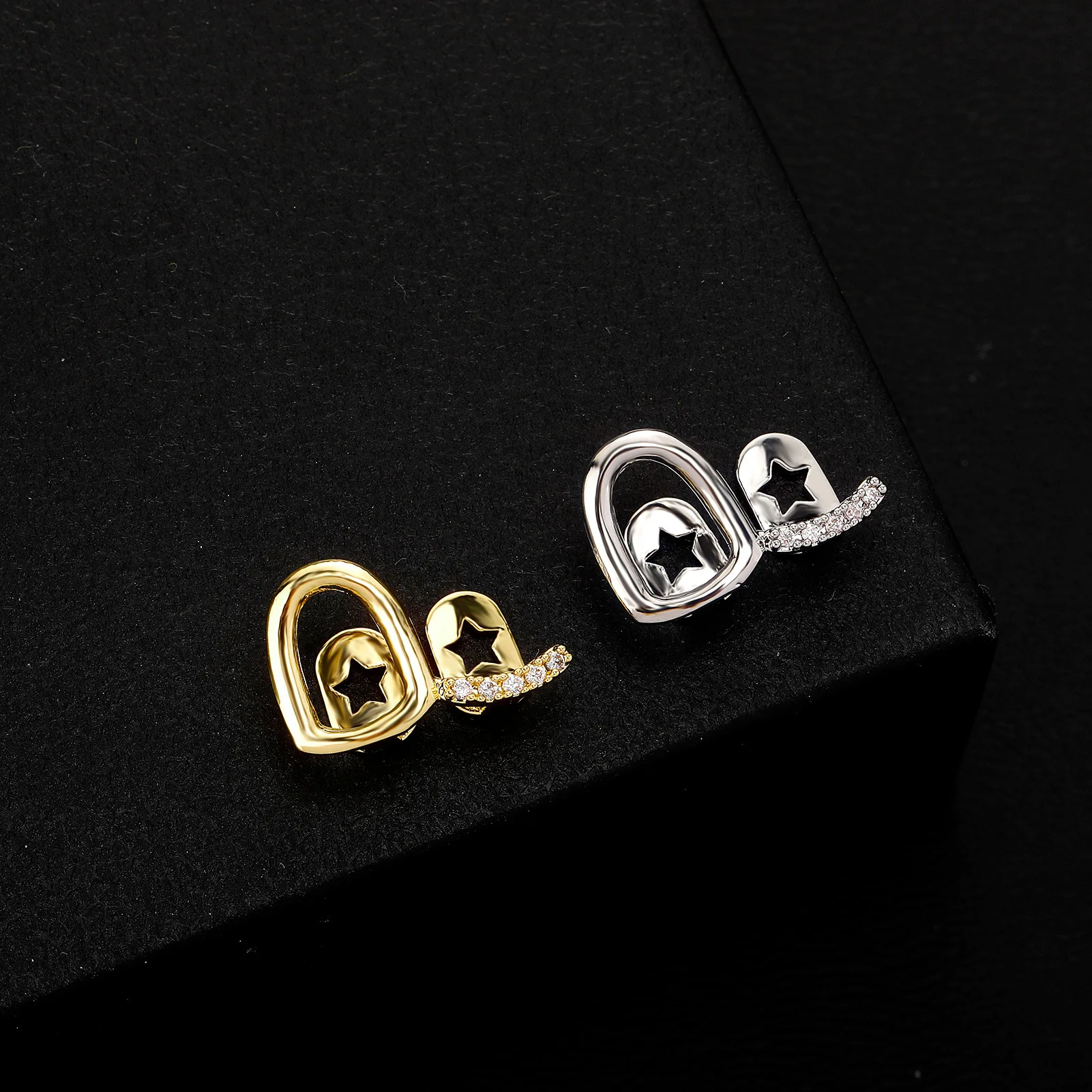 RACHELZ Single Horizontal Bar Zircon Tooth Grillz Gold Silver Color Hollow Teeth Caps For Women Men Body Jewelry Cosplay