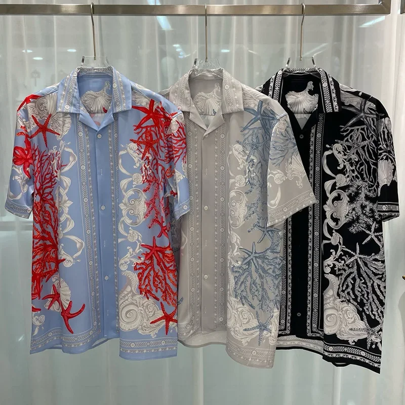 

New Tide Mens Summer Fashion Youth Shirt Hawaii Outdoor Leisure Quick drying Travel Digital Printed Mens Loose ShortsleevedShirt