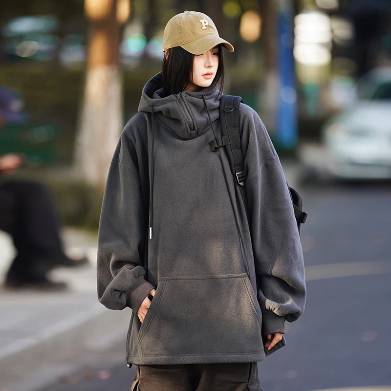 

Thiened Fce Hoodie Men's Autumn Winter Loose Casual Sports Top with Zipper ket Kangaroo ket Color Sweatirt
