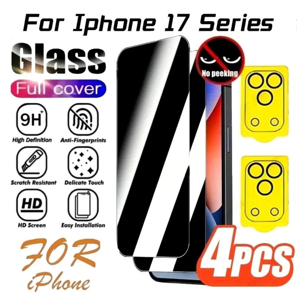 4-in-1 Anti-Spionage Displayschutzfolie für iPhone 17 16 14 15 Pro Max 17 Air Kameralinsen-Glas für iPhone 13 12 11 Pro 16e 15 14 Plus
