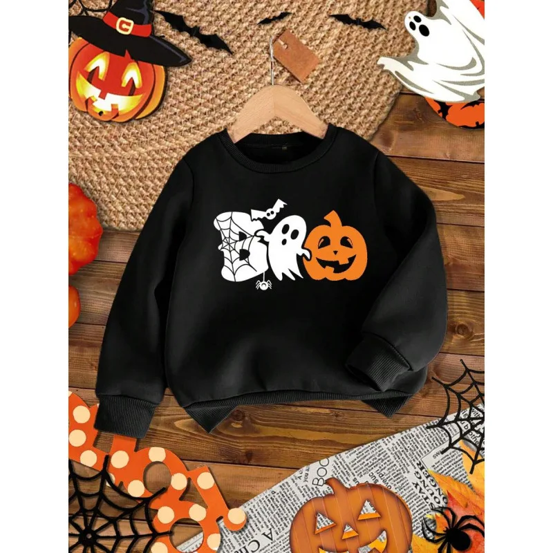 

Halloween Pumpkin Print Long Sleeve Sweatshirt Comfortable Unisex Crew Neck Pullover Hoodie for Autumn Winter Fashion Streetwear