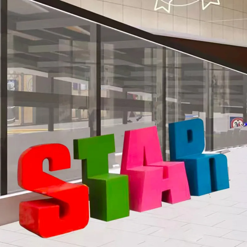 FRP leisure seat shopping mall public rest area waiting chair outdoor school creative letter seat sculpture