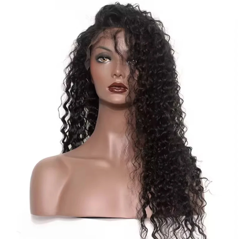 100% Remy Human Hair Deep Wave Frontal Wig Long Middle Part Curly Glueless Wigs for Women Girls Transparent Lace Frontal Wigs