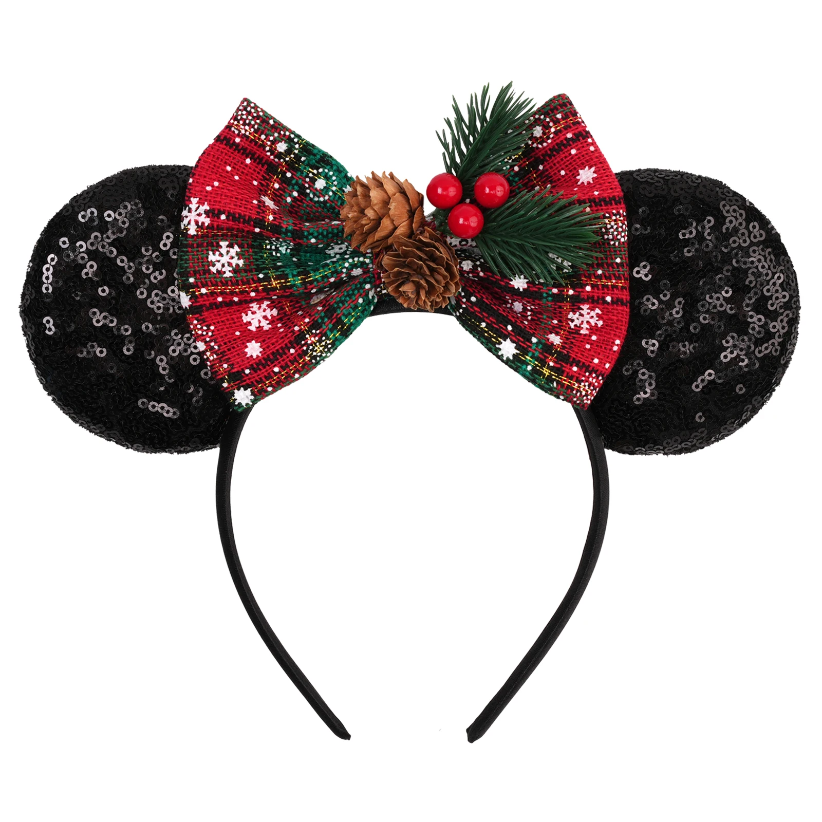 2026 Weihnachts-Haarreif mit Glocken- und Tannenzapfen-Dekoration, Mickey-Mouse-Ohren-Haarreif, Party- und Feiertagsgeschenk für Eltern und Kinder, Haaraccessoire – Detail 4