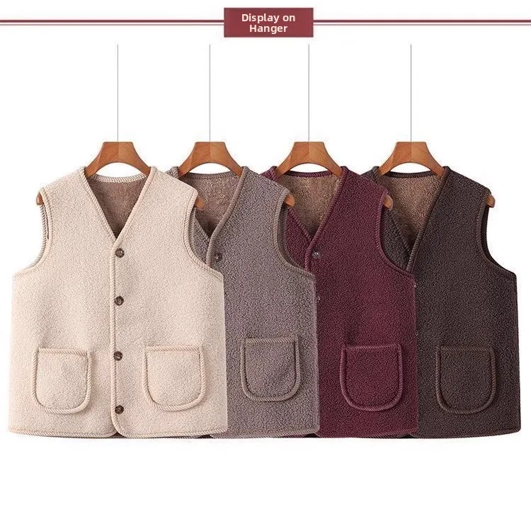 

Женский жилет из овечьей шерсти для мам, осенне-зимний, утепленный, для среднего возраста, для повседневной носки
