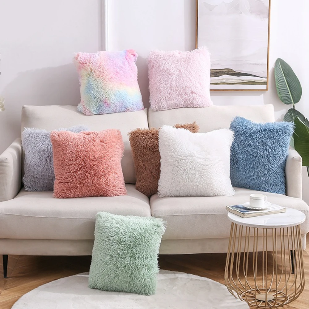 

Plush Throw Pillows Case Solid Color Sofa Plush Pillow Cover for Car Office Home Sofa Bedroom Cushion Cover 40x40cm/30x50cm