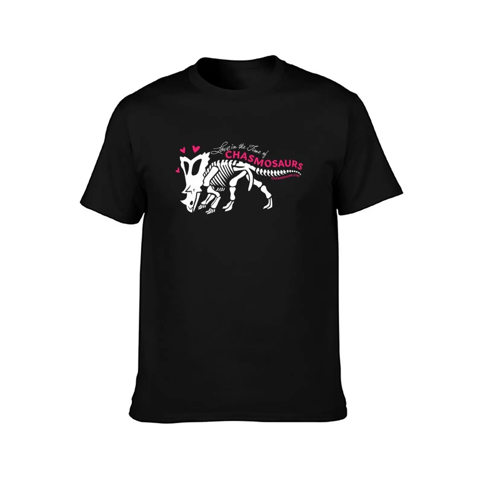 Chasmosaurus Skeleton Logo (white and pink) T-Shirt blacks animal prinfor boys plain black t shirts men