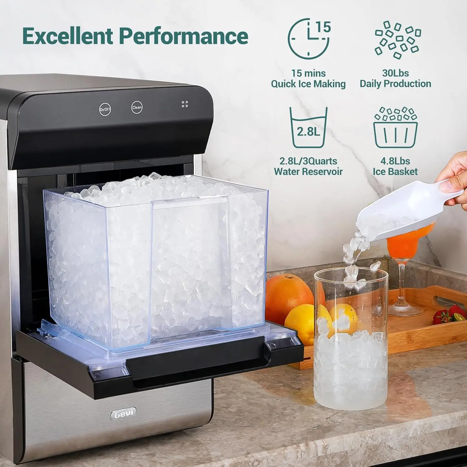 V2.0 Countertop Gemi Nugget Ice Maker with Viewing Window  Self-Cleaning Pebble Ice Machine  Open and Pour Water Refill