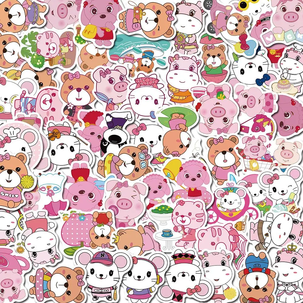 

10/59PCS Pink Pig Anime Cute Stickers Pack DIY Skateboard Motorcycle Suitcase Stationery Decals Decor Phone Laptop Toys