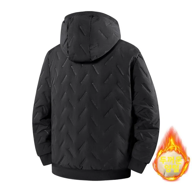 Men's Warm Hooded Cotton-Padded Jacket Long Sleeve Velvet Coat Winter 2025 Large Size Outerwear Comfortable Fleece-Lined Sweater